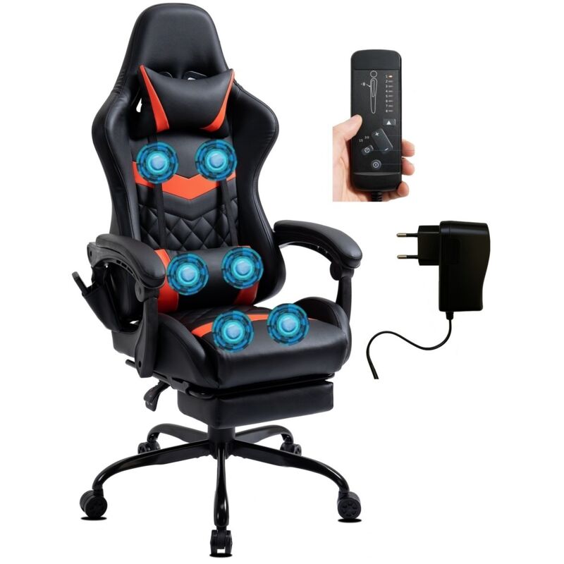 Chaise Gaming similicuir repose-pieds massage 6 points rouge Chaise Gaming similicuir repose-pieds massage 6 points rouge