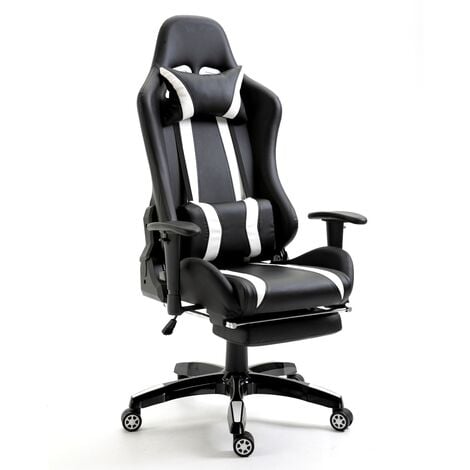 Chaise gaming SVITA Chaise de bureau Chaise pivotante repose-pieds ergonomique noir blanc