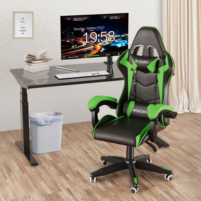 Wowttrelax - Chaise Gaming Vert - Fauteuil Gamer Dossier Inclinable
