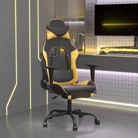 Chaise gaming,Chaise de jeu de massage,Fauteuil Gamer avec repose-pied Noir&Doré Similicuir -BV71907