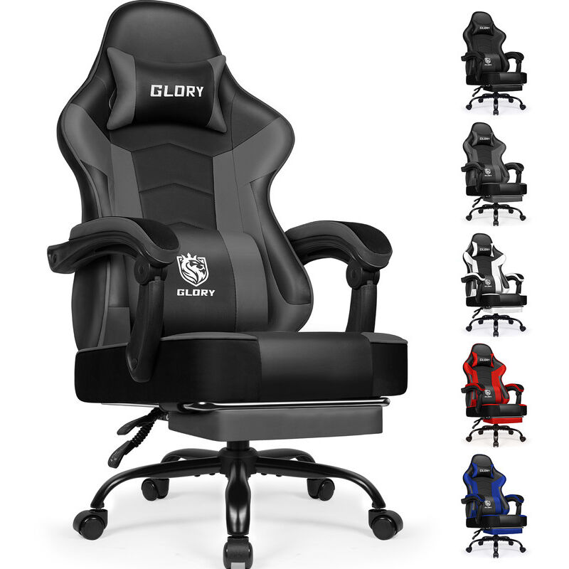 Authmic - Chaise Gaming,Charge 150KG Fauteuil Gamer Ergonomique Assise de 53CM, Appui-Tete,inclinable 90° à 170°avec Repose-pieds-gris