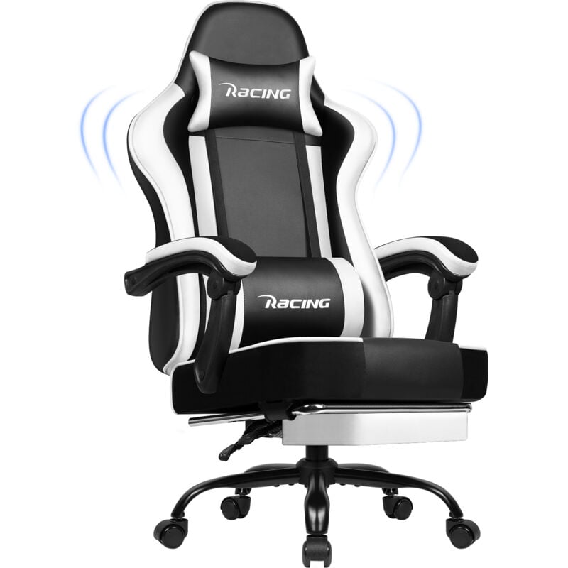 Chaise Gaming,fauteuil Gaming Ergonomique inclinable 90° à 170°avec Repose-pieds-blanc