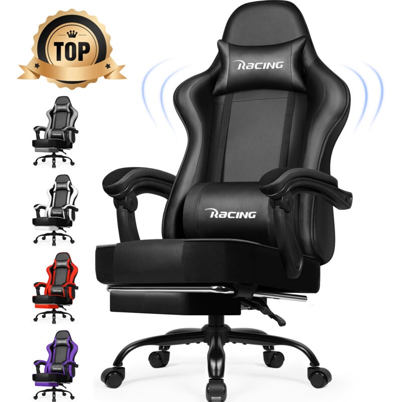 Chaise Gaming,fauteuil Gaming Ergonomique inclinable 90° à 170°avec Repose-pieds-noir