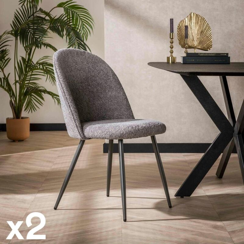 Pier Import - Chaise grise en bouclette à dossier courbe (lot de 2) galway