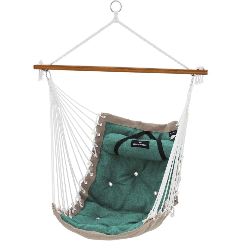 Songmics - Chaise hamac, Fauteuil Suspendu balançoire XL, avec Barre en Bambou, 70 x 120 cm, Charge maximale 200 kg, intérieur et extérieur, Vert et