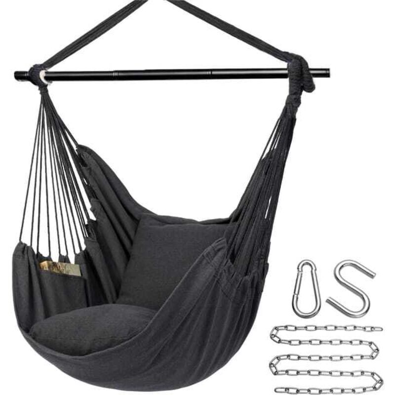 Chaise hamac, chaise suspendue avec 2 coussins, capacité de charge 330 lb, balançoire hamac avec chaîne et poche