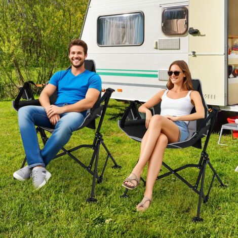 Chaise Hamac de Camping Surdimensionnée Chaise Balançoire Pliable avec Porte-Gobelet Siège Large Rembourré 150KG Noir