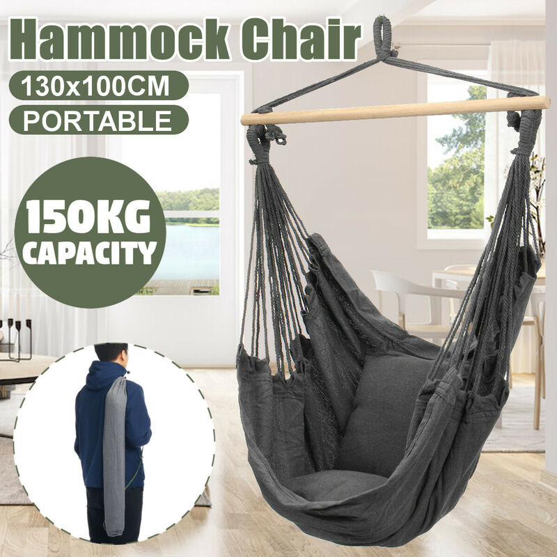 Manta - Chaise hamac suspendue portable Balancoire épaissir porche siège jardin Camping en plein air Patio voyage avec oreiller gris Avec oreillers
