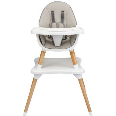 Chaise Haute 4 en 1 Bébé 6 à 36 Mois Plateau Réglable 15KG PP Hêtre PU 62x62x100cm Gris CW72712