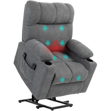 Chaise haute avec dossier réglable, télécommande incluse, dimensions 144 cm x 91 cm x 88 cm, grise, convient pour le salon et la chambre.