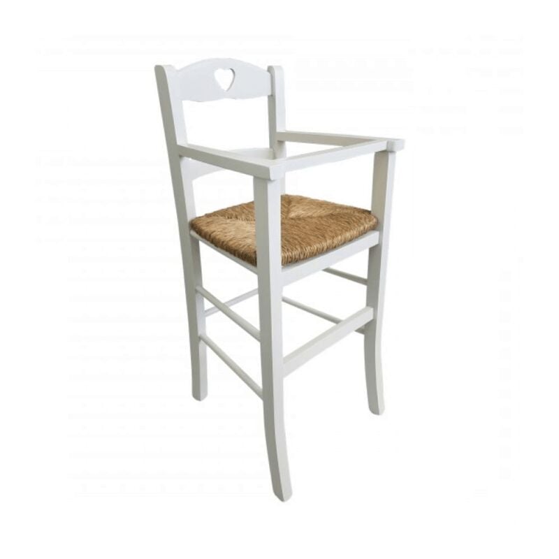 Chaise haute bébé 708 bois blanc et assise paille