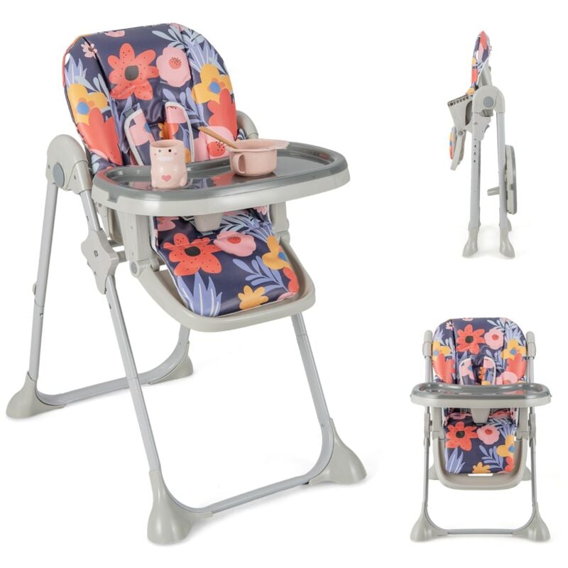 Chaise Haute Bébé Convertible Bauteur Réglable Dossier Inclinable Repose-pieds Plateau Amovible Lavable Coloré CW46664