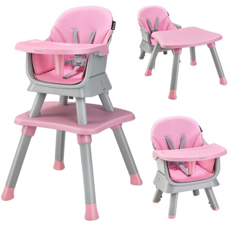 Chaise Haute Bébé Evolutive 6 en 1 Plateau Blocs Construction Amovible Harnais 5 Points Charge 25KG 6-36 Mois Rose CW76056
