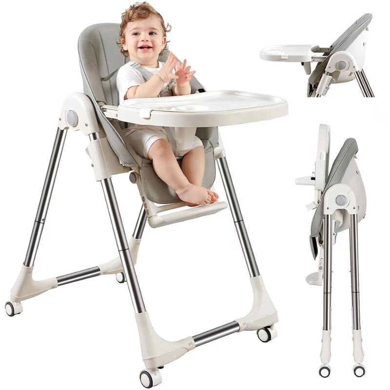 Magicfox – Chaise haute bébé évolutive pliable – Hauteur réglable 62-78 cm – Plateau repas amovible – 4 roues directionnelles – Assise confortable