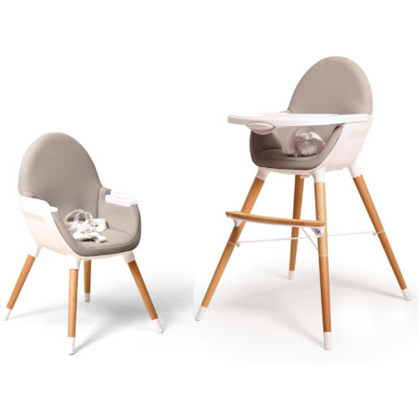 Chaise haute bébé évolutive scandinave – 2 hauteurs d'assise – Harnais de sécurité 5 points – Plateau amovible et réglable – AT4