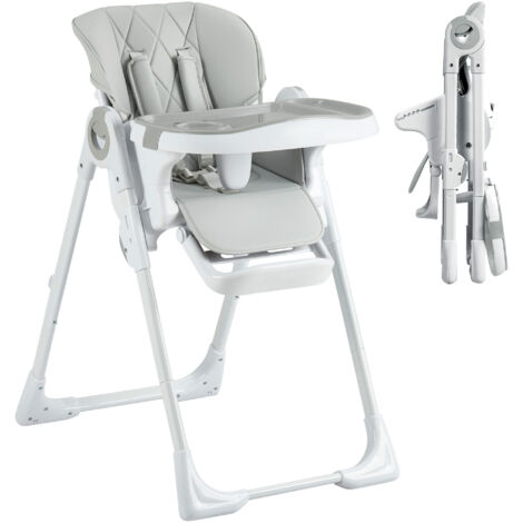 Chaise Haute Bébé Pliable - Hauteur réglable - avec harnais 5 points-Assise Confortable,de la naissance à 6 ans,Gris