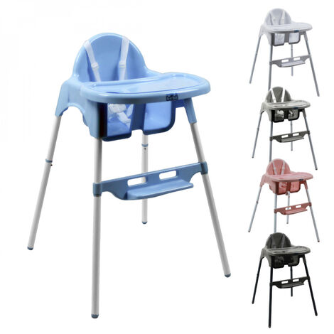 Chaise haute bébé réglable avec tablette – Structure en acier – Harnais 5 points – Détachable et ajustable – Bleu – Monsieur Bébé
