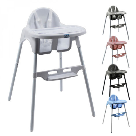 Chaise haute bébé réglable en hauteur avec tablette – Structure en acier – Harnais de sécurité 5 points – Blanc – Dimensions P 60 x l 57 x h 86 cm – Monsieur Bébé