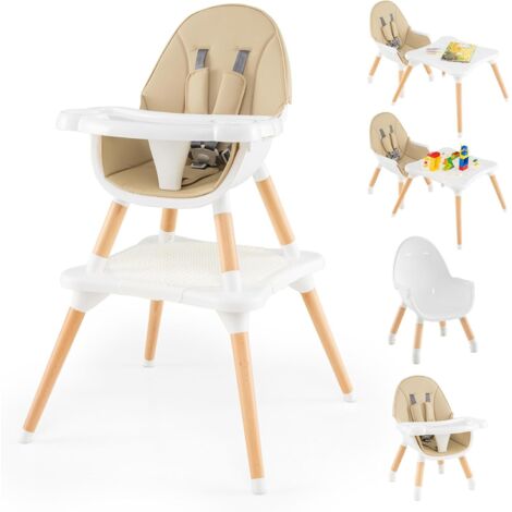 Chaise haute convertible pour bébé, chaise de salle à manger convertible 6 en 1 avec coussin amovible, ceinture de sécurité, siège enfant avec tablette réglable pour les bébés de 6 à 36 mois