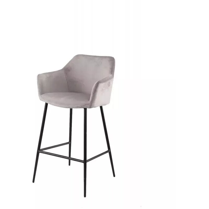 Meubletmoi - Chaise haute de bar en velours marron et piétement métal noir - chic