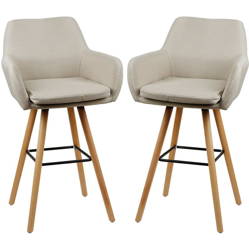 Aqrau - Lot de 2 Chaise haute de bar Linen Grant Beige 45x55x104 cm