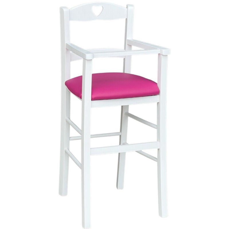 Chaise haute en bois blanc avec siège en éco-cuir lilas