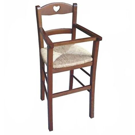 Chaise haute en bois de noyer foncé avec assise en paille