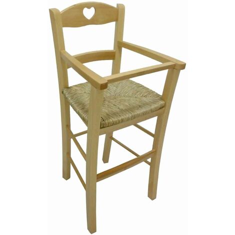Chaise haute en bois naturel avec assise en paille