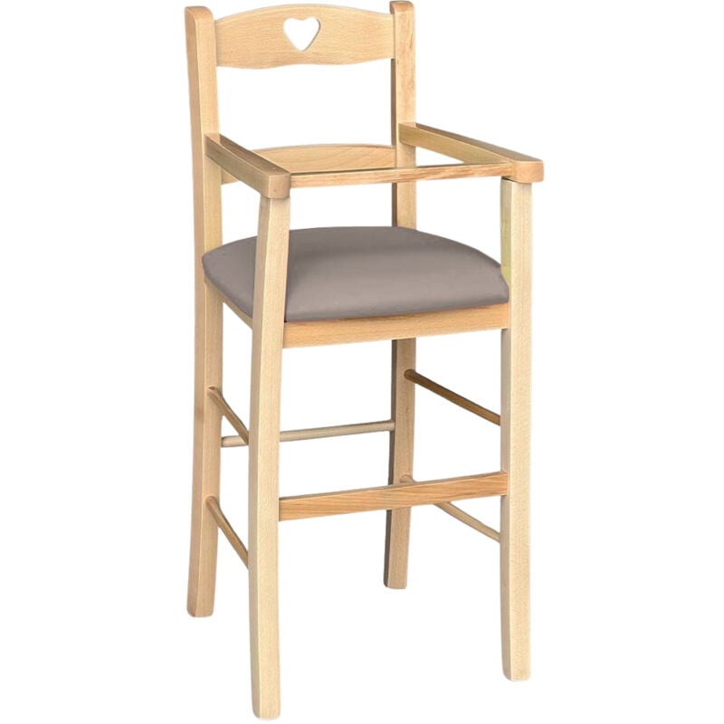 Okaffarefatto - Chaise haute en bois naturel avec assise rembourrée en simili cuir gris/tourterelle