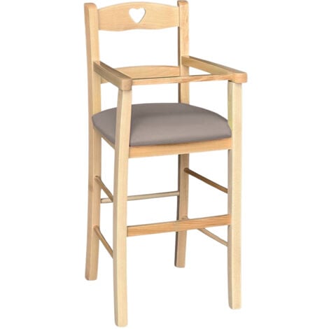 OKAFFAREFATTO Chaise haute en bois naturel avec siège rembourré en similicuir gris taupe