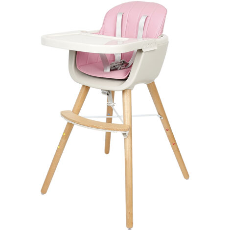 Chaise Haute Bebe 2 En 1 En Bois Avec 3 Hauteurs Et Plateau Reglables Ceinture De Securite A 5 Points Gris Ciel Style Scandinave Sky Ash