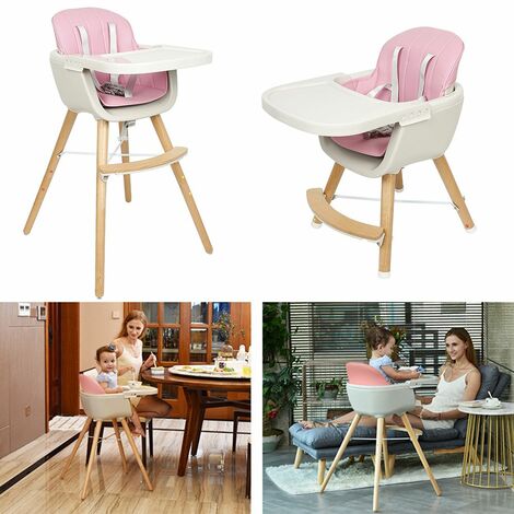 Chaise haute évolutive pour bébé, multi-fonction 2 en 1 / avec plateau / coussin confortable/(rose)