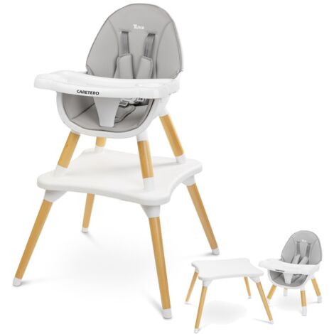 Chaise haute évolutive pour enfant – En bois massif – Dossier réglable – Double plateau ajustable – Conforme norme EN 14988:2017 – Caretero