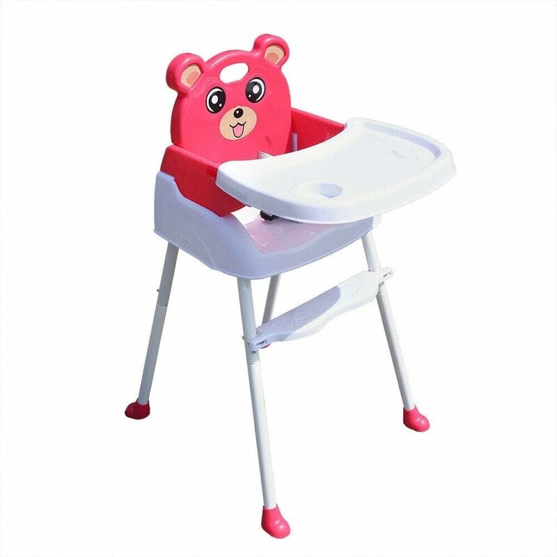 Chaise haute moderne pliable 4 en 1 pour bébé avec plateau et ceinture de sécurité réglable Bleu (rose)