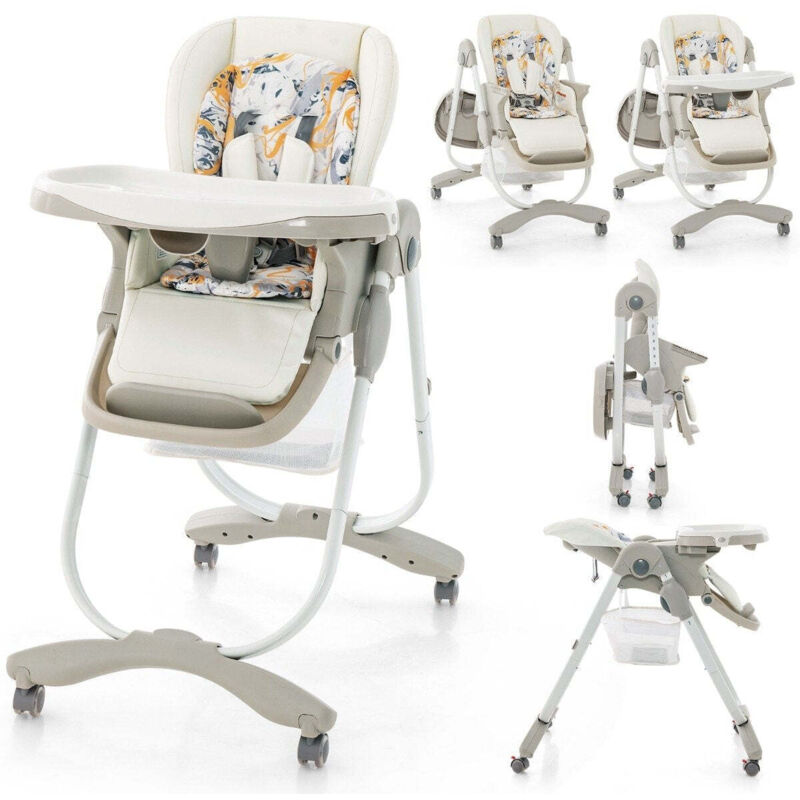 Chaise haute pliante avec roulettes hauteur reglable repose pieds et dossier siege bebe blanc
