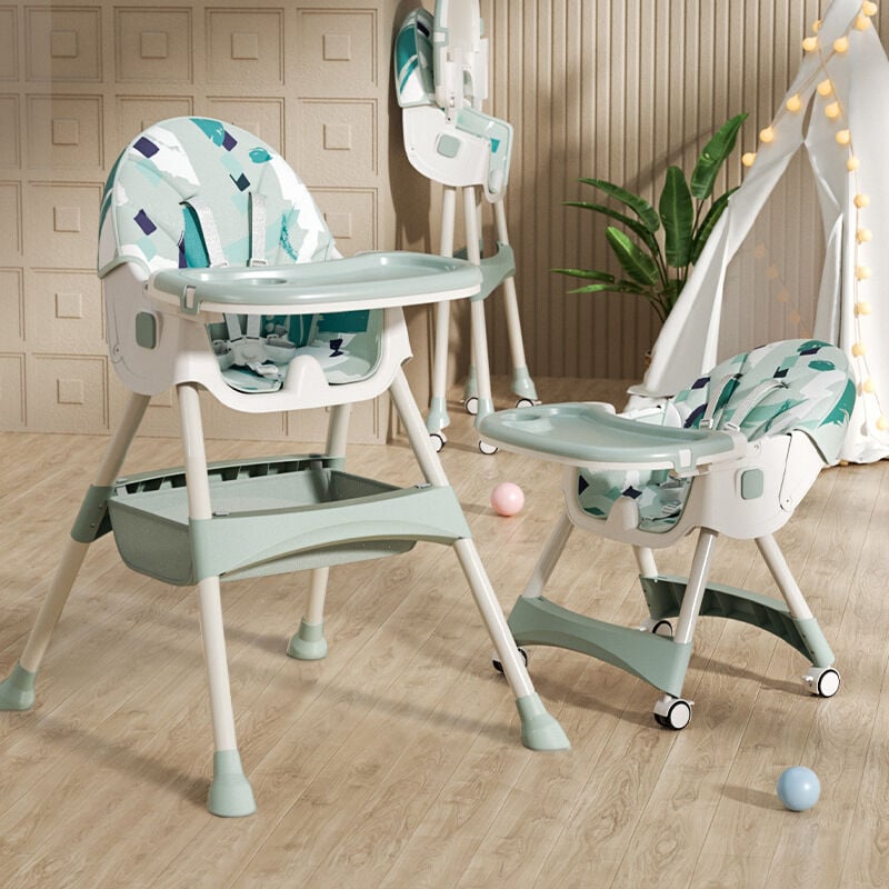 Chaise haute pour bébé enfant hauteur réglable avec harnais 5 points, Plateau Amovible, 3 en 1, Chaise Enfant à roulettes, - Vert