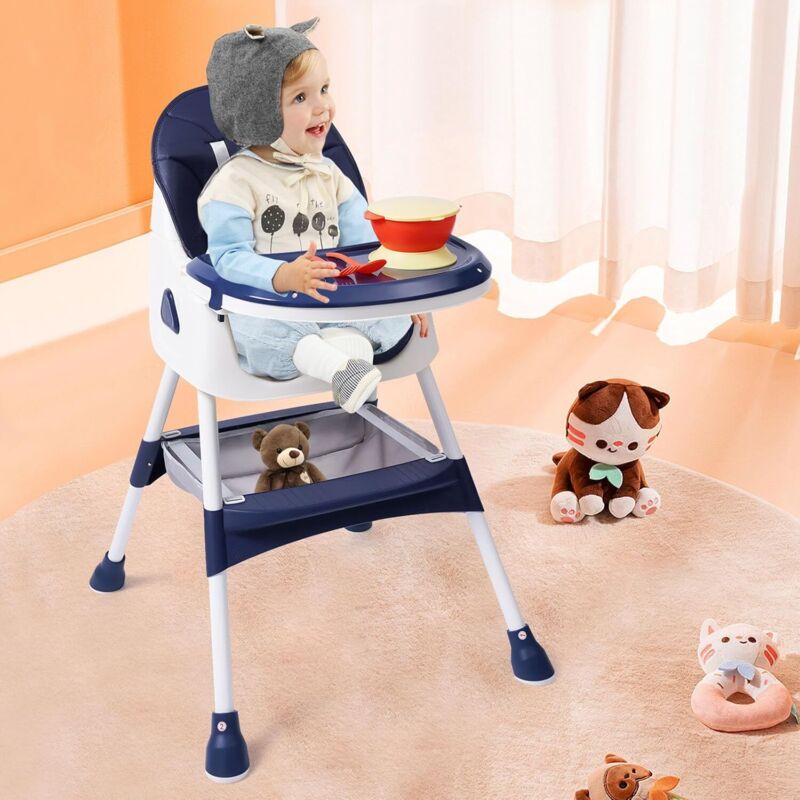 Chaise haute pour bébé avec 1 jeu de couverts, panier de rangement à couverts, hauteur réglable pour bébé de 6 mois à 6 ans, capacité de charge 80 kg