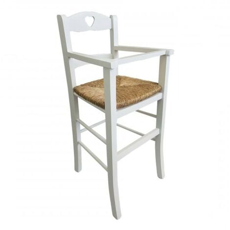 TOSCOHOME Chaise haute pour enfant en bois massif blanc et assise en paille