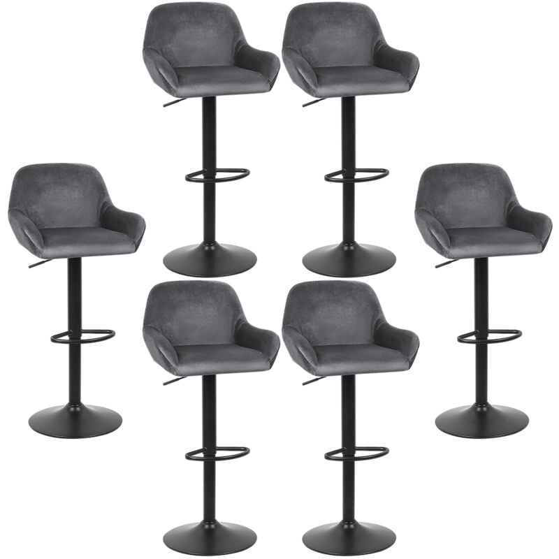 Haloyo - Lot de 6 Tabouret de Bar,en velours,Reglable en Hauteur et Pivotant,avec Dossier et Accoudoirs, gris foncé