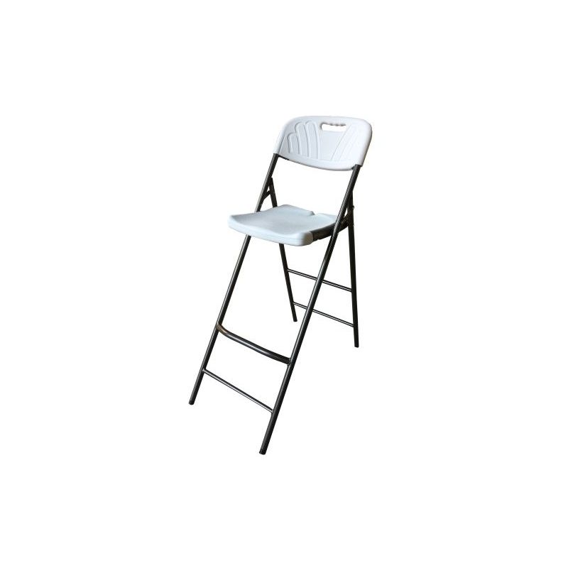 Interouge - Chaise haute tabouret pliant haut polyéthylène Blanc - Lot de 2