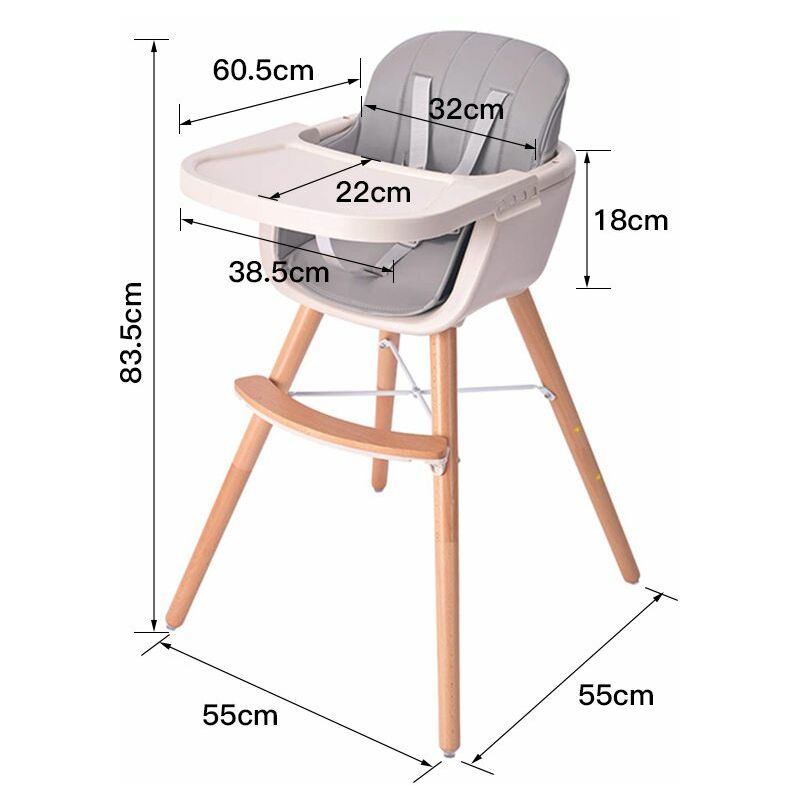 Chaise haute évolutive pour bébé, multi-fonction 2 en 1 / avec plateau / coussin confortable/(gris)