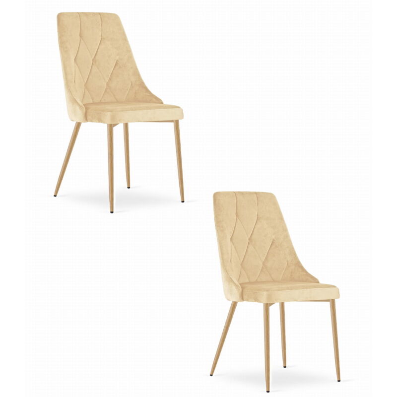 Chaise IMOLA - velours beige / pieds couleur bois x 2