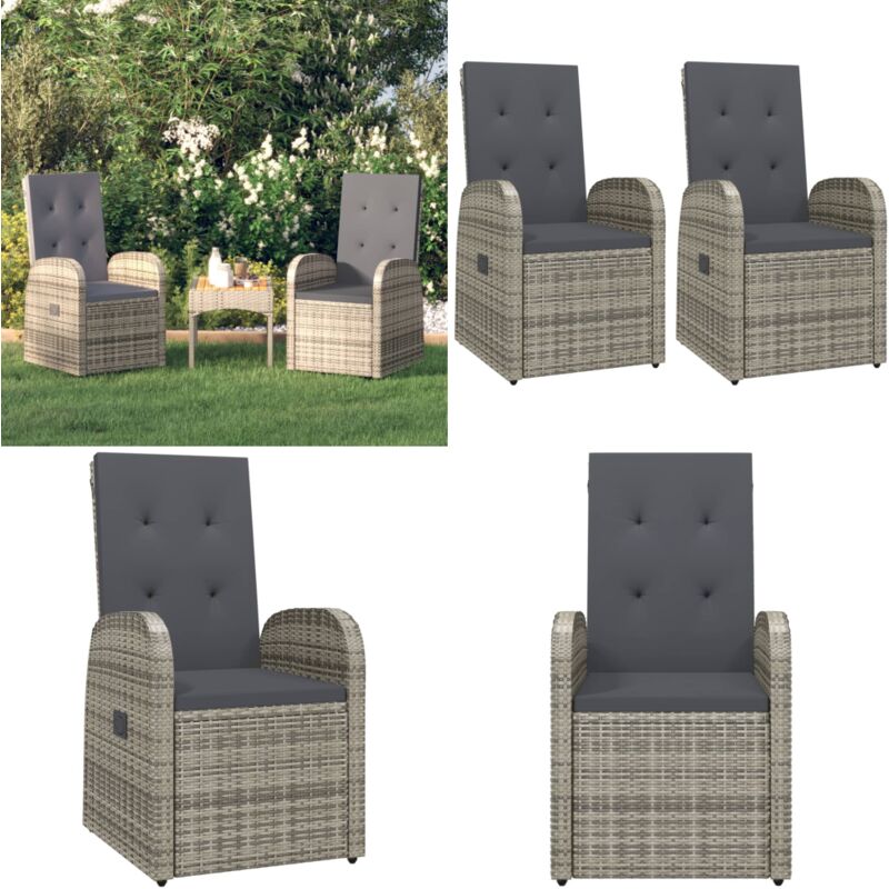 Chaise inclinable de jardin 2pc et coussins Résine tressée Gris - Fauteuil De Jardin - Chaise De Jardin - Mobilier De Jardin - Chaise Inclinable