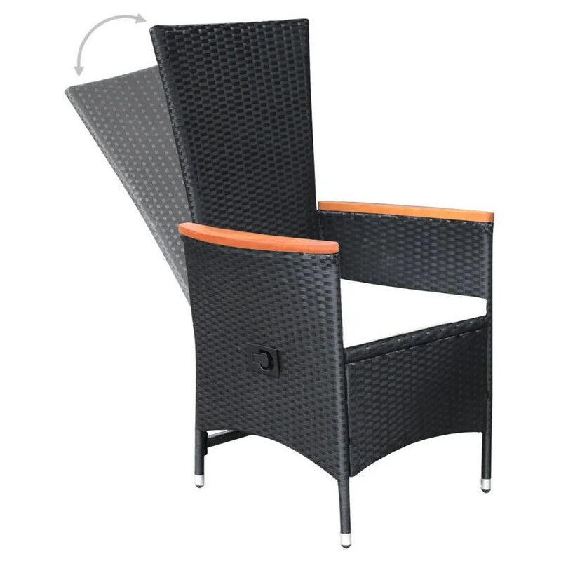 Chaise inclinable de jardin 2pc et coussins Résine tressée Noir Chaise inclinable de jardin 2pc et coussins Résine tressée Noir