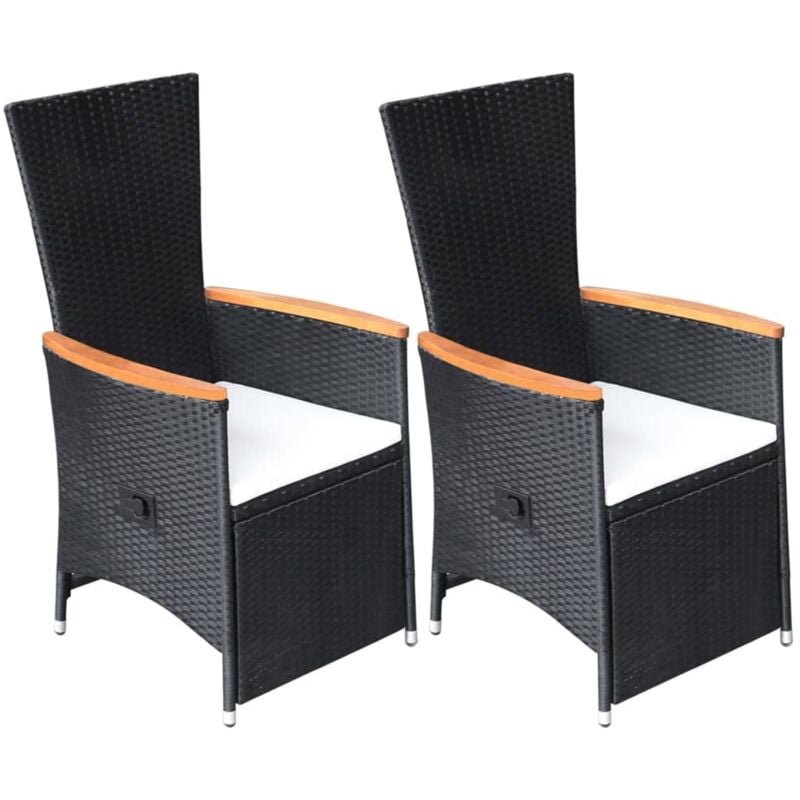 Chaise inclinable de jardin 2pc et coussins Résine tressée Noir Vidaxl