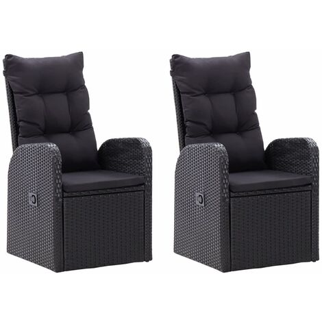 Chaise inclinable de jardin 2pc et coussins Résine tressée Noir
