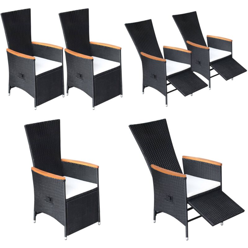 Chaise inclinable de jardin 2pc et coussins Résine tressée Noir - Chaises De Jardin - Chaise Inclinable - Mobilier De Jardin - Meubles De Jardin