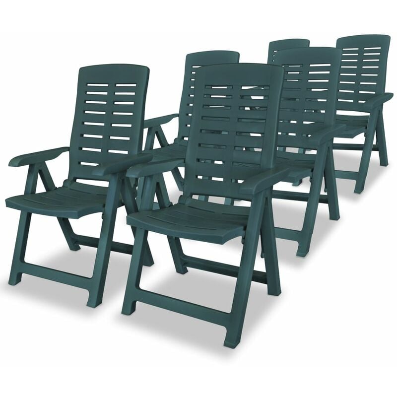 Chaises inclinables de jardin 6 pcs Plastique Vert