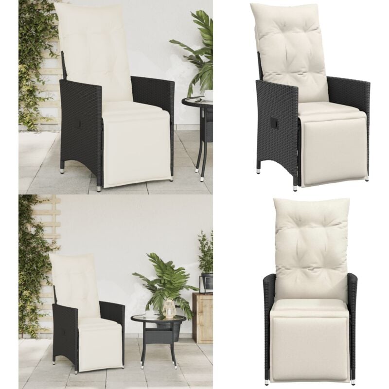 Chaise inclinable de jardin avec coussins noir résine tressée - Chaise De Jardin Inclinable - Fauteuil De Jardin - Chaise Patio - Mobilier De Jardin