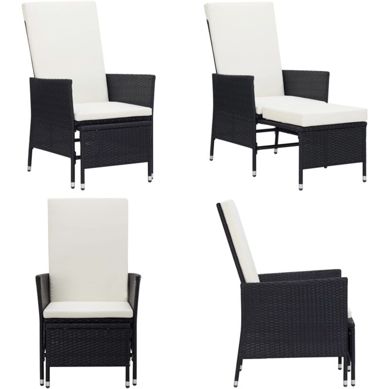 Chaise inclinable de jardin avec coussins Résine tressée Noir - Chaises De Jardin - Chaises Pliantes - Mobilier De Jardin - Meubles De Jardin
